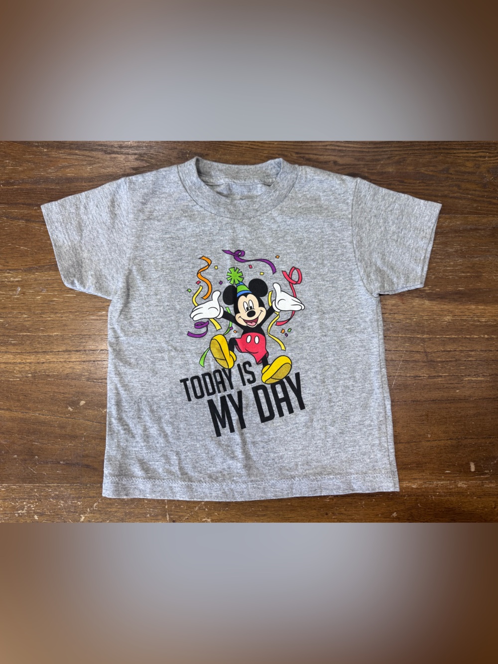 Disney Kids Gray Mickey Mouse 'Today Is My Day' Tee, Size 4T (Birthday) 🎈